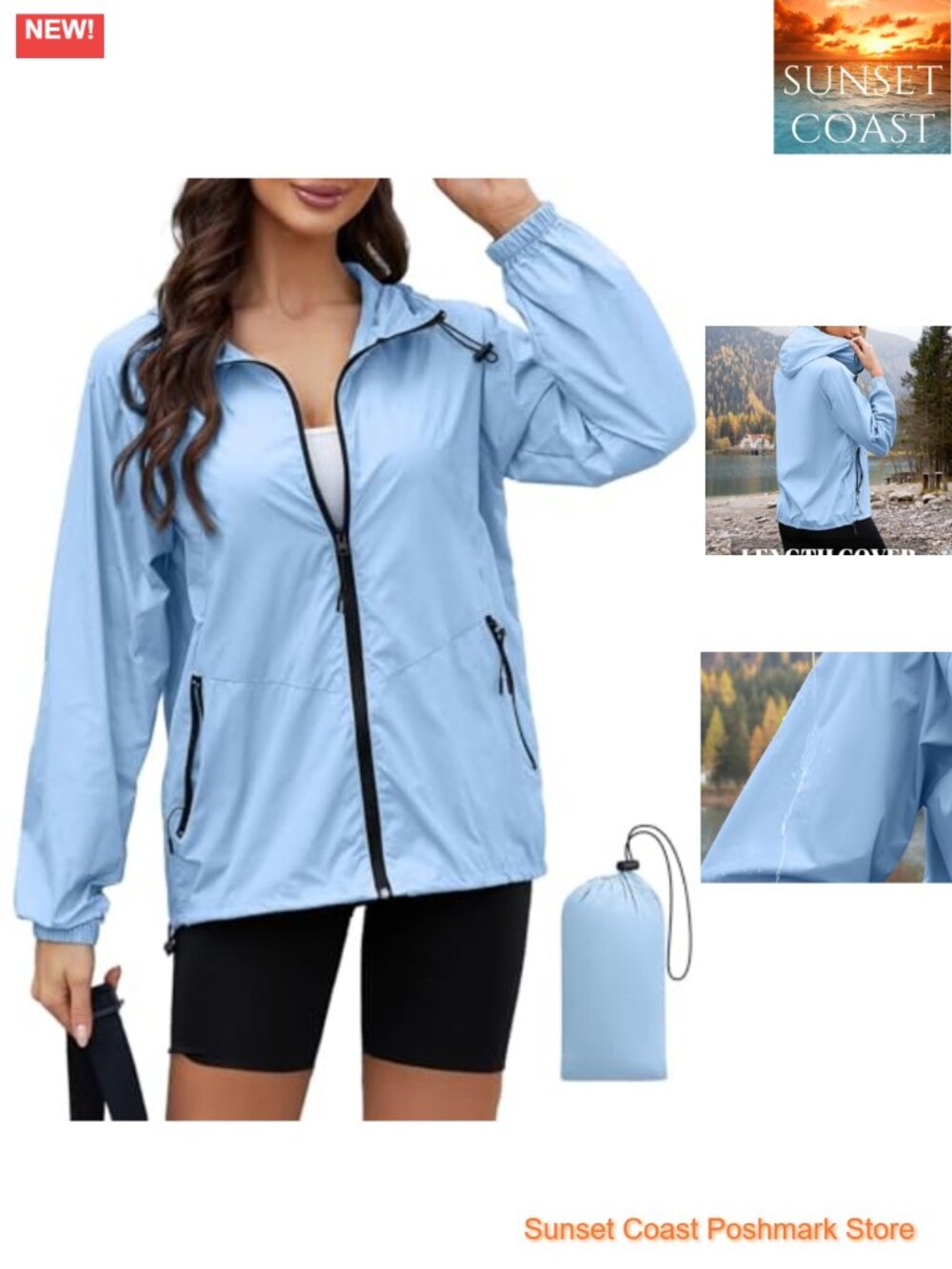 Lightweight Packable Rain Jacket with Hood Waterproof Windproof